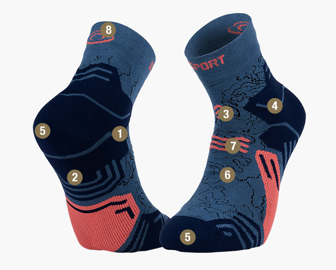 TREK GR blue/coral sock